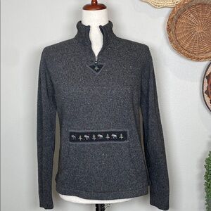 Woolrich Charcoal Gray Moose Pullover 1/4 Zip Sweater Vintage Cottagecore Medium